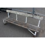 AN ORIGINAL LORDS CRICKET GROUND BENCH NUMBERED 1, 2, 3 AND 4, the seat with four wooden slats