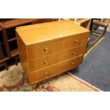 A VINTAGE UTILITY OAK THREE DRAWER CHEST W-91 CM