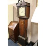 A 19TH CENTURY OAK CASED LONG CASED CLOCK WITH PAINTED DIAL SINGLE WEIGHT/PENDULUM H-188 CM