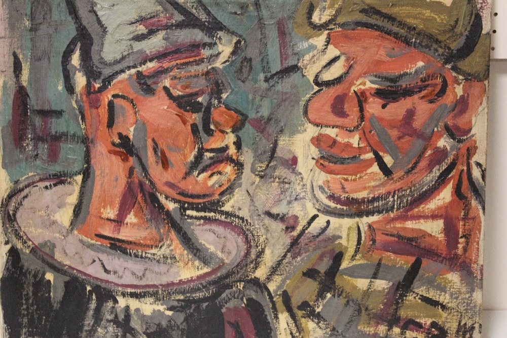 G. R. M. (XX). An impressionist head and shoulder study of two clowns. Signed with initials lower