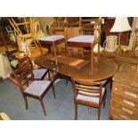 A REPRODUCTION MAHOGANY DINING TABLE AND EIGHT CHAIRS