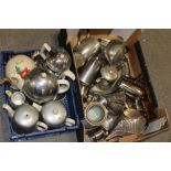 TWO BOXES OF METALWARE TO INCLUDE A SILVER PLATED TEA SERVICE