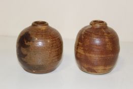 TWO 20TH CENTURY POTTERY BUD VASES, one signed C.P. ? to base, H 8 cm