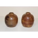 TWO 20TH CENTURY POTTERY BUD VASES, one signed C.P. ? to base, H 8 cm