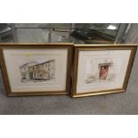 A PAIR OF FRAMED AND GLAZED MIXED MEDIA PICTURES ENTITLED 'GENCAY DOOR' AND 'GENCAY ALLEYWAY', BY