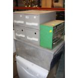 A SMALL METAL FILING DRAWER, METAL BOX AND SMALL STORAGE DRAWERS