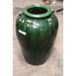 A LARGE GLAZED GREEN PLANT POT / VASE