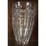 A WATERFORD CRYSTAL MARQUISE CUT AND ETCHED GLASS VASE OVERALL HEIGHT - 30.5CM