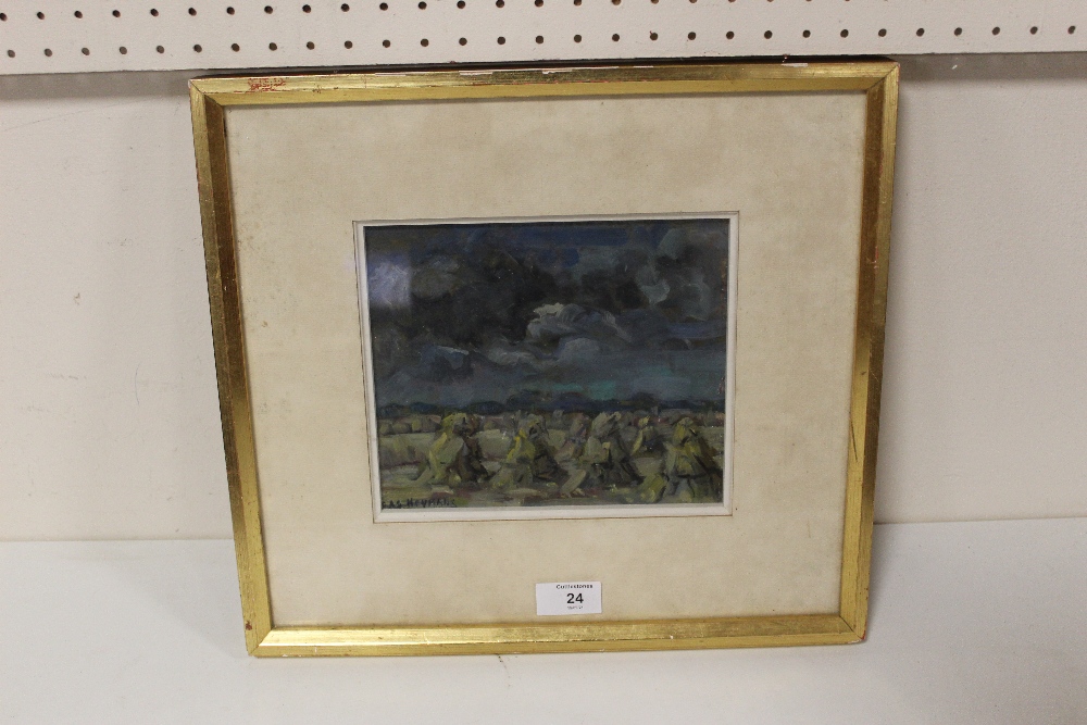 BAS. HEYMANS (XX). Dutch school, an impressionist stormy landscape with corn stooks. Signed lower - Image 3 of 4