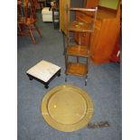 AN OAK DUMB WAITER, AN EASTERN CHARGER AND A STOOL (3)