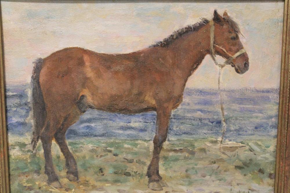 L.K.W. (XX). An impressionist beach scene with horse. signed with initials lower right, oil on - Image 2 of 4