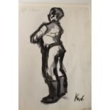 CIRCLE OF JOHN KYFFIN WILLIAMS (1918-2006). A figure study. Bears initials lower right and bears