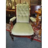 AN ANTIQUE MAHOGANY UPHOLSTERED ARMCHAIR