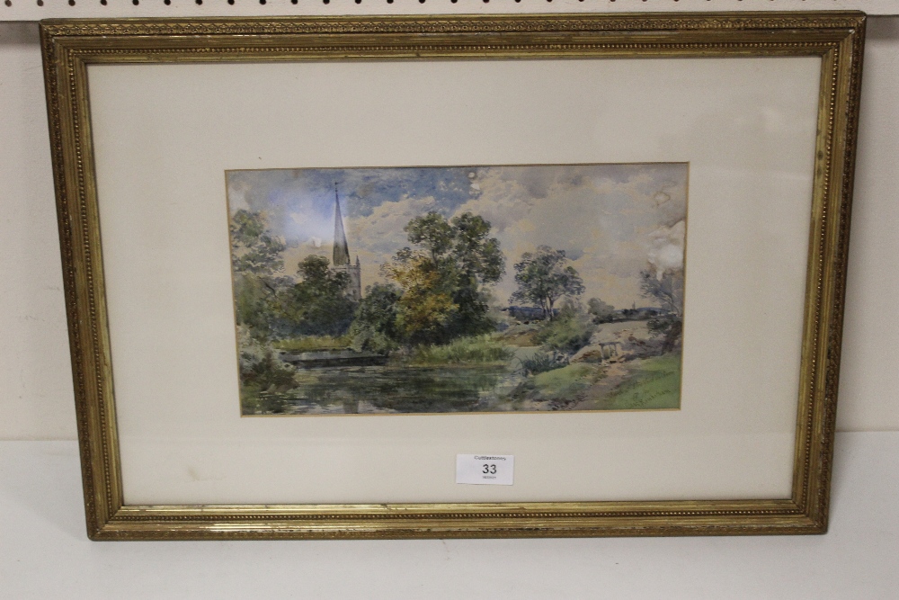 CHARLES ROWBOTHAM. A wooded river landscape with church 'Church at Stratford on Avon', signed with