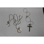 A SILVER ST CHRISTOPHER PENDANT ON CHAIN, TOGETHER WITH A CROSS PENDANT ON CHAIN APPROX WEIGHT -20.
