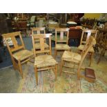 A SET OF SIX VINTAGE CHURCH WICKER SEAT CONGREGATION CHAIRS - EACH WITH FOLDOUT KNEELING PAD TO