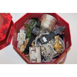 A BOX OF COSTUME JEWELLERY AND WRISTWATCHES ETC.