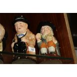A ROYAL DOULTON TOBY JUG OF WINSTON CHURCHILL TOGETHER WITH ANOTHER ENTITLED HAPPY JOHN