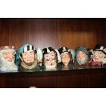 SIX LARGE ROYAL DOULTON CHARACTER JUGS TO INCLUDE NEPTUNE AND THE MAD HATTER