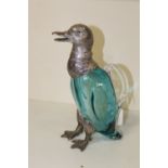 A NOVELTY SILVER PLATED MOUNTED BLUE GLASS DECANTER IN THE FORM OF A DUCK, H 27 cmCondition Report: