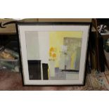 A LARGE MODERN FRAMED AND GLAZED PRINT ENTITLED WHITE TULIPS AND YELLOW ROSES BY CHOISY OVERALL SIZE