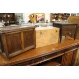 A SMALL OAK COFFER / COAL BOX, SEWING BOX, AND ANOTHER BOX (3)