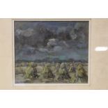 BAS. HEYMANS (XX). Dutch school, an impressionist stormy landscape with corn stooks. Signed lower