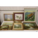 A COLLECTION OF ASSORTED OIL PAINTINGS AND PRINTS ETC. TO INCLUDE COUNTRY LANDSCAPES SIGNED G.