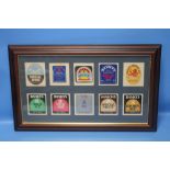 BANKS'S, HANSON'S BEER BOTTLE LABELS, ten in a frame, frame size 57 x 35 cm