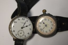 A WWI SILVER CASED TRENCH WATCH, hallmarked Birmingham 1913 along with a silver ladies wrist watch