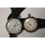 A WWI SILVER CASED TRENCH WATCH, hallmarked Birmingham 1913 along with a silver ladies wrist watch