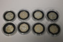 CASED SILVER PROOF 50p COINS - 1997, 1998, 2000, 2004, 2007 x 2, 2010 and 2011 (8)