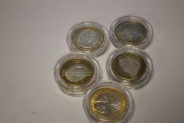 FIVE SILVER PROOF £2 COINS - 2010, 2011 x 2, 2012 and 2013 in cases of issue (5)