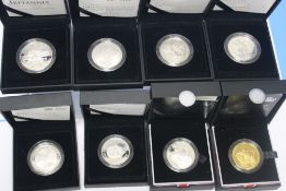 SEVEN SILVER PROOF £5 CROWNS - 2008, 2009, 2010, 2011 x 2and 2013 x 2 together with a 2010 1 oz