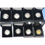 SEVEN SILVER PROOF £5 CROWNS - 2008, 2009, 2010, 2011 x 2and 2013 x 2 together with a 2010 1 oz