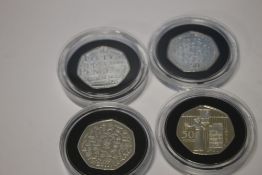 FOUR SILVER PROOF PIEDFORT 50p COINS - 2003, 2005, 2010 and 2011 (4)