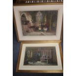 MARGARET RAYNER - two architectural watercolours, frame sizes 74 x 89 cm, 60 x 78 cm, (2)