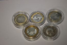 FIVE SILVER PROOF £2 COINS - 1995, 2007 X 2, 2009 and 2012 (5)