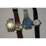 FOUR VINTAGE GENTLEMEN'S WRIST WATCHES to include a 1950s Lunesa, a 'Moser' braille dial type. an '