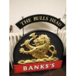 A BANKS'S BREWERY HANGING PUB SIGN - 'THE BULLS HEAD', the seller believes it to have come from