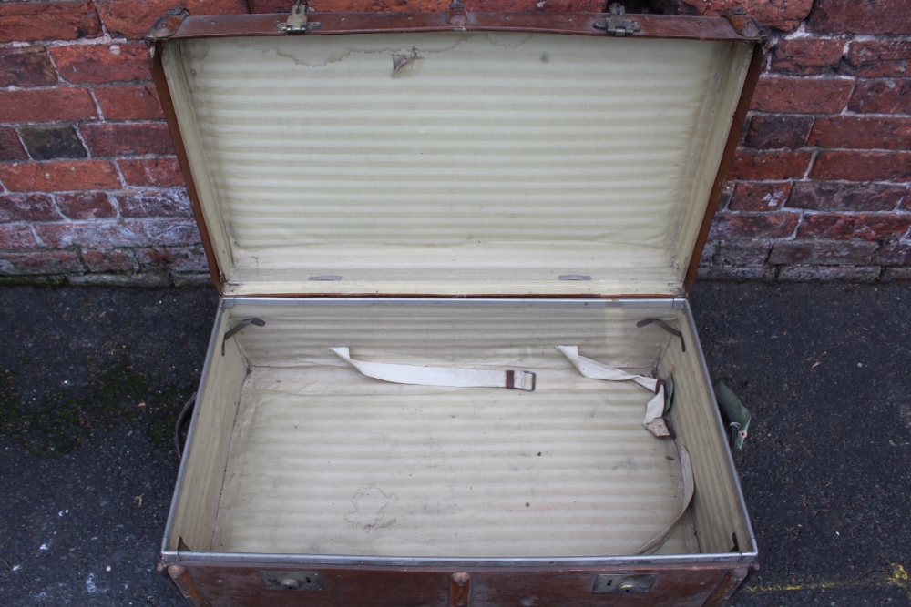 TWO VINTAGE BANDED PACKING TRUNKS, both with stencilled initials and paper luggage labels, - Image 5 of 13