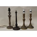 A LARGE QUANTITY OF ASSORTED WOODEN TABLE LAMPS, to include a pair of oak barleytwist table lamps,