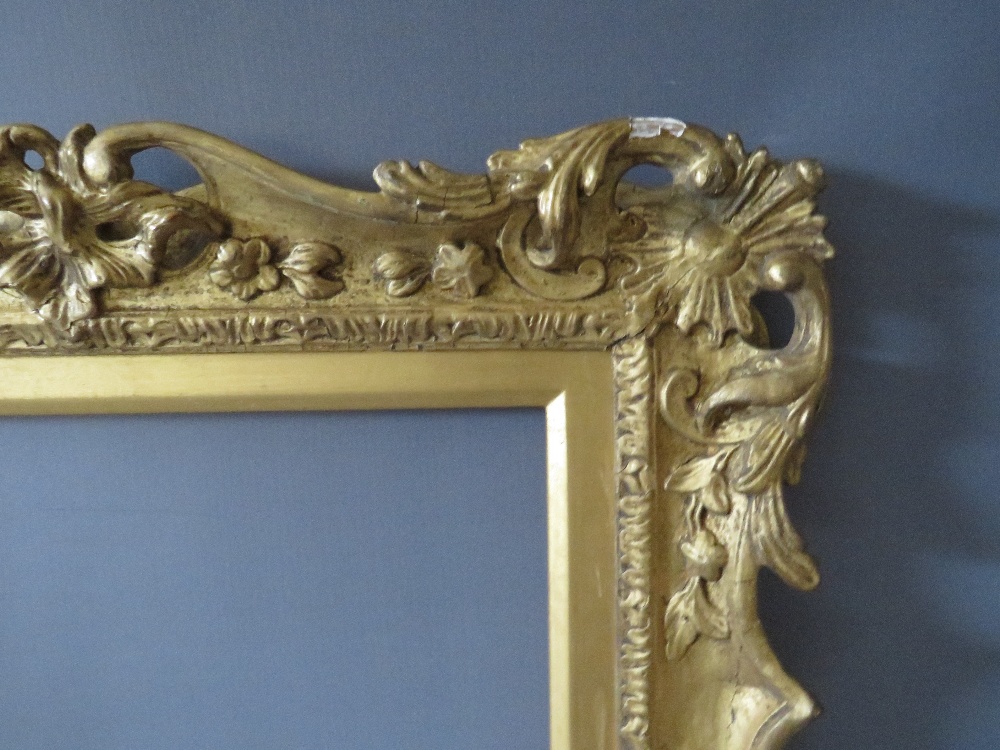 A 19TH CENTURY CARVED WOODEN GILT SWEPT AND PIERCED FRAME, with integral slip, frame W 7.5 cm, - Image 2 of 6