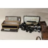 A BOX OF COLLECTABLES TO INCLUDE AN ANTIQUE MERCURY HYGROMETER, Negretti & Zambra Sportlite