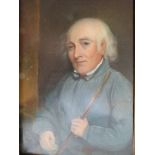 ENGLISH SCHOOL (XIX). Portrait of a gentleman wearing a blue striped tunic, oil on board, gilt