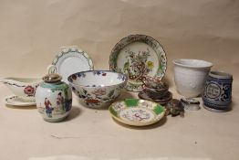 FIVE TRAYS OF ASSORTED CERAMICS AND CHINA, to include Sadler, Royal Doulton and Minton examples