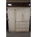 A VICTORIAN PAINTED MAHOGANY TRIPLE LINEN WARDROBE, with three drawers, H 210 cm, W 170 cm, D 53 cm,