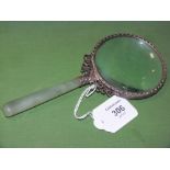 A VINTAGE JADE HANDLED MAGNIFYING GLASS, approx L 18.5 cm