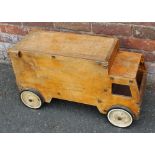 A VINTAGE HAND BUILT CHILDS WOODEN LORRY SHAPED STORAGE BOX, W 75 cm, D 30 cm, H 41 cm