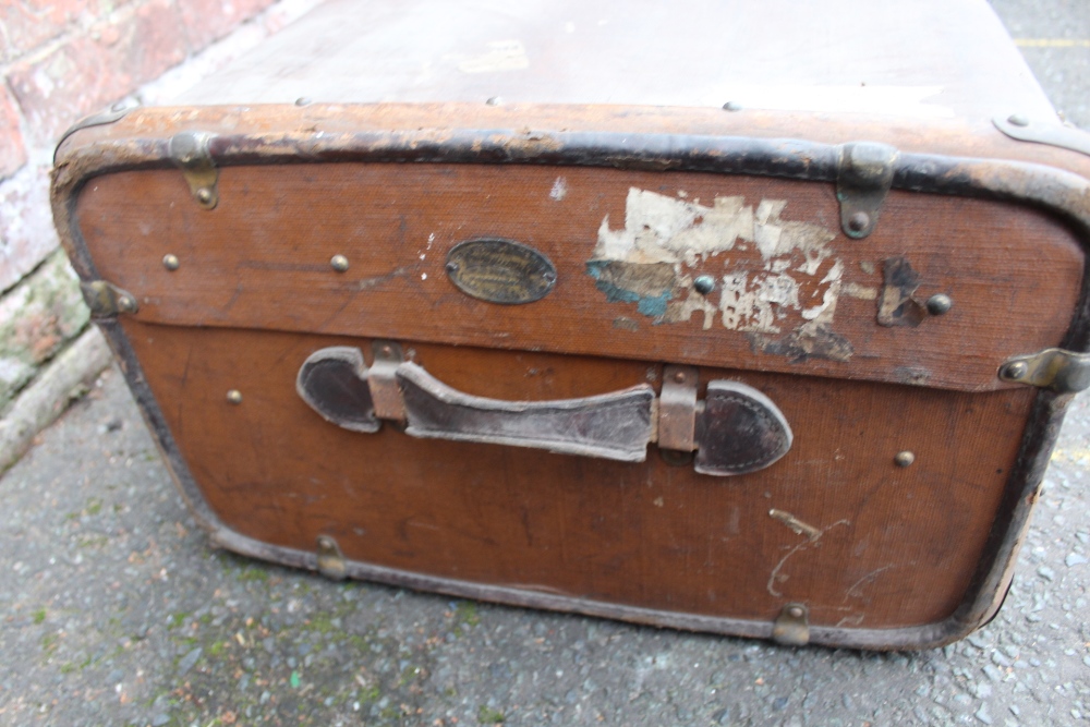 TWO VINTAGE BANDED PACKING TRUNKS, both with stencilled initials and paper luggage labels, - Image 3 of 13